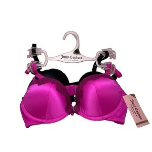 [NWT] Juicy Couture Intimates Magenta Pink and Black 2 Bras Set - Sz 36C